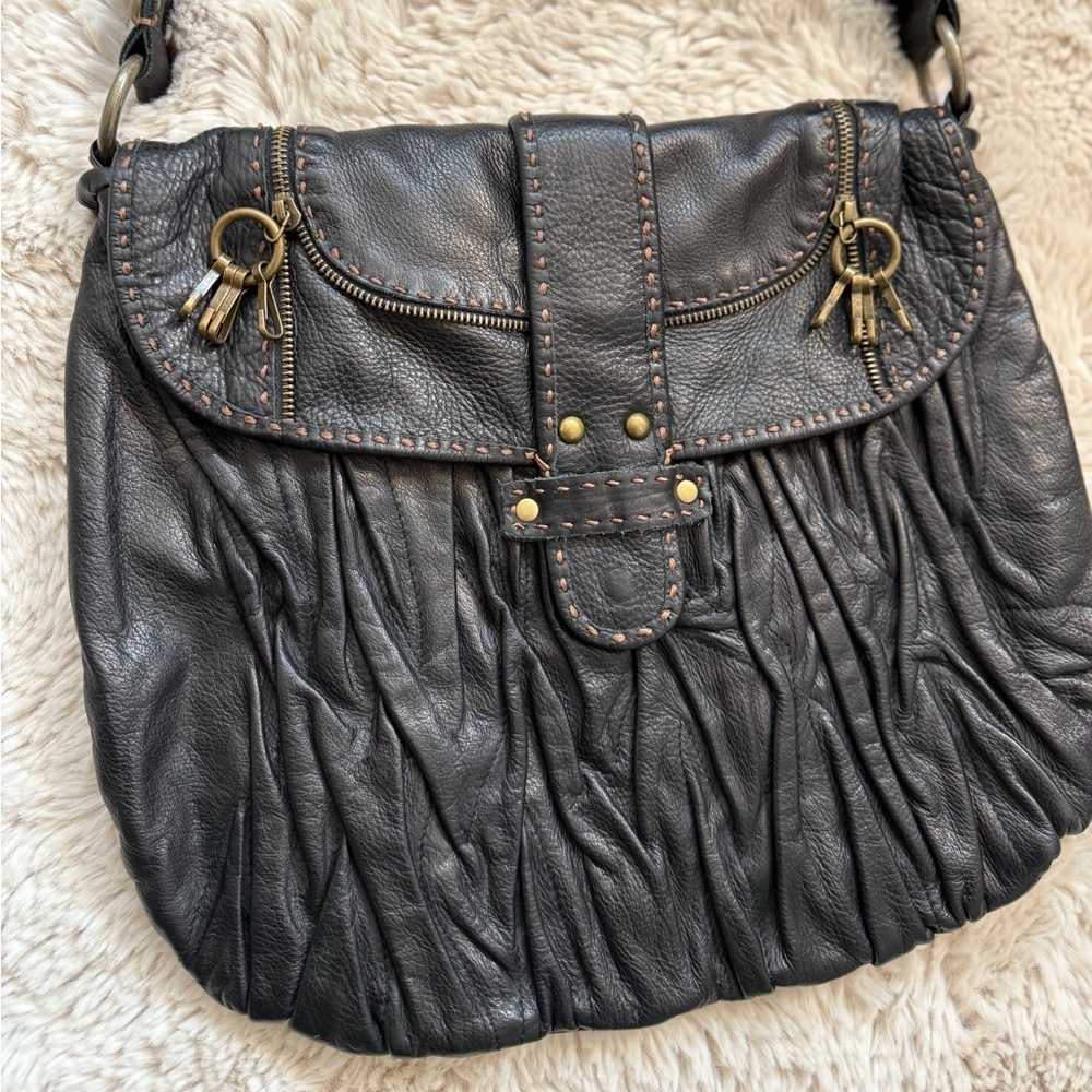 Carla Mancini Black Leather Hobo Bag Studded Boho Tassel Western Hippie Slouchy - Picture 4 of 16
